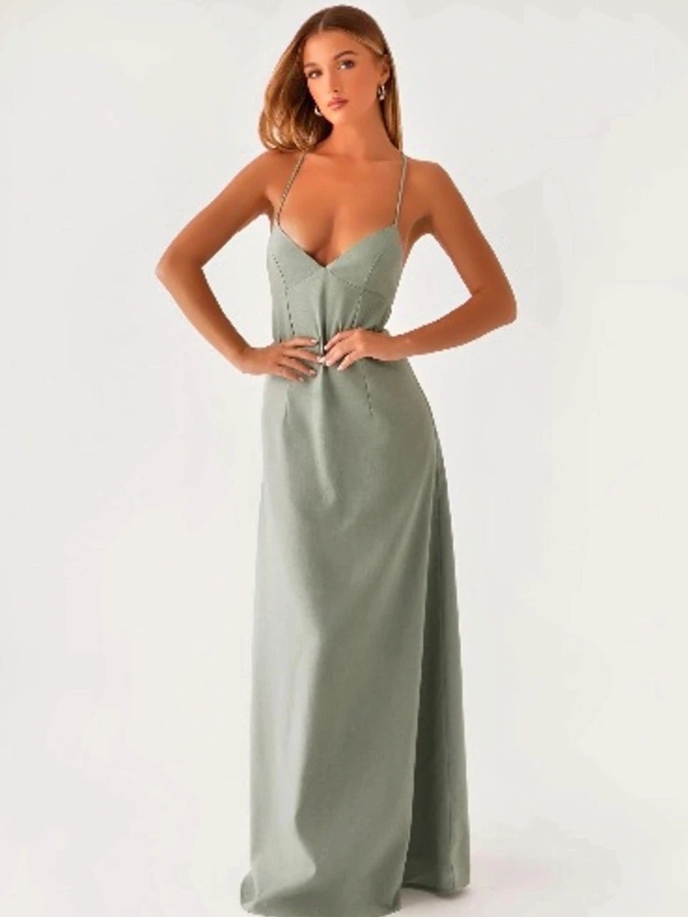 Peppermayo Sage Green Linen Blend Maxi Dress